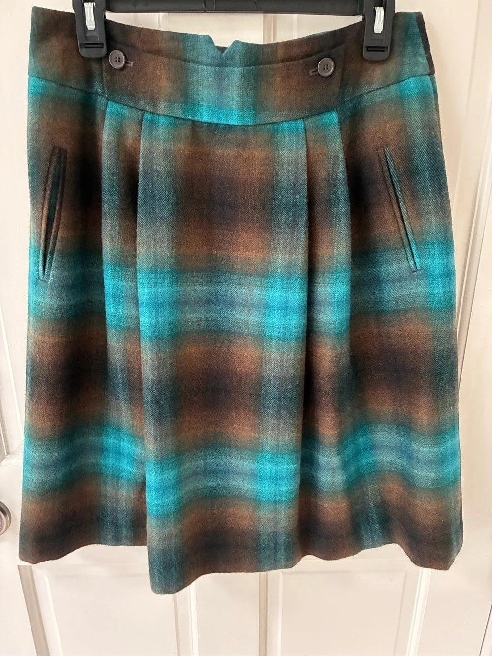 Plaid A-Line Skirt in Blue & Brown Like New